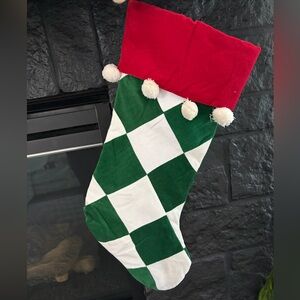 Velvet feel Green and Red Holiday Stocking with Pom Poms